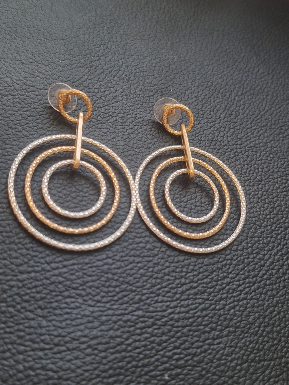 2.5" Gold & Silver Multi-Ring Drop Earrings - Two-Tone Women's Jewelry